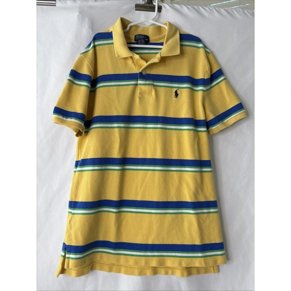 Polo Ralph Lauren Shirt Boys Large 14-16 Striped Short Sleeve‎ Casual Top Yellow